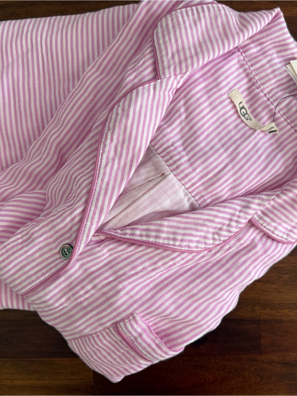 UGG Pink White Striped Pajama Set Button Down Short Sleeve Sleepwear NWT Size L - Picture 12 of 12